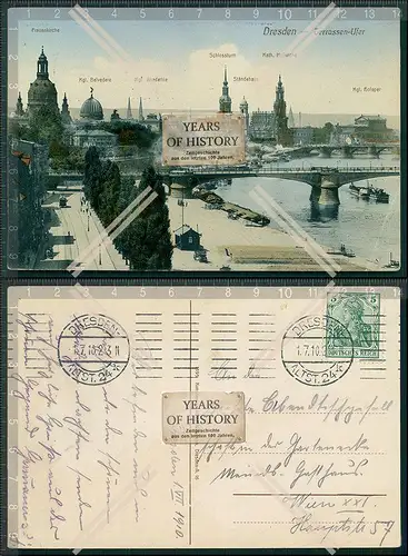 AK Dresden Dampfer Elbe Terrassenufer 1910 gel. Augustusbrücke Opernhaus und v