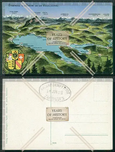 AK Konstanz Bodensee und Rhein Vogelschau Orts- und Gipfelnamen 1925