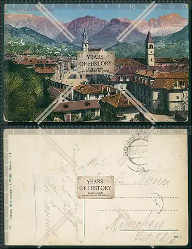 AK Bozen mit Rosengarten Süd Tirol 1912 gelaufen