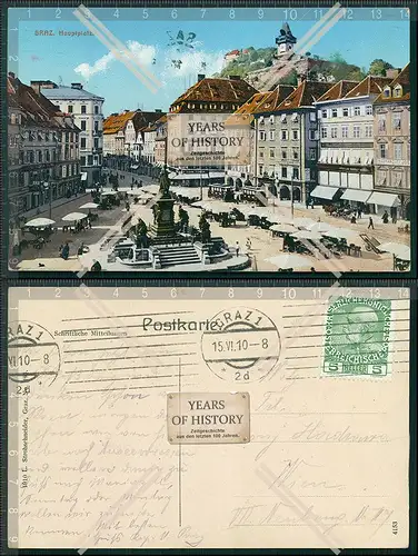 AK Graz an der Mur Hauptplatz Straßenbahn Kleinbahn 1910 gelaufen