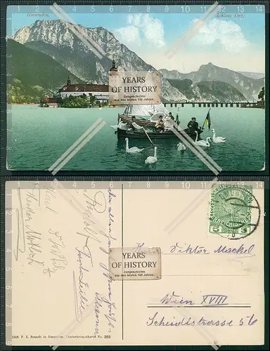 AK Gmunden Oberösterreich Salzkammergut Traunsee 1915 gel. Schloss Ort Segelbo