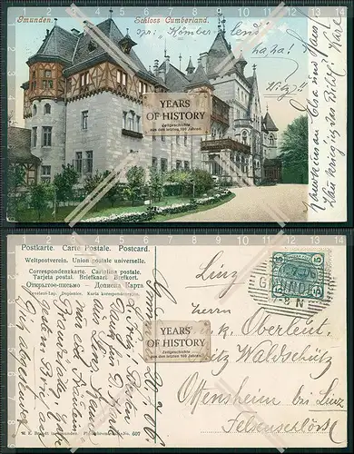 AK Gmunden Oberösterreich Salzkammergut Traunsee 1906 gel. Schloss Cumberland