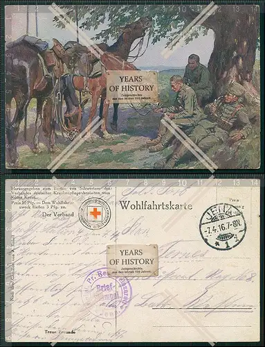 AK Roloff Treue Freunde Kavallerie Husaren 1916 Feldpost gelaufen Rastende Sold