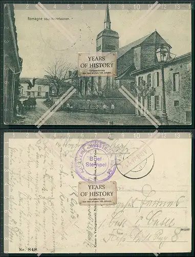 AK Romagne sous Montfaucon Lothringen Meuse Straße Kirche 1917 Feldpost gelauf