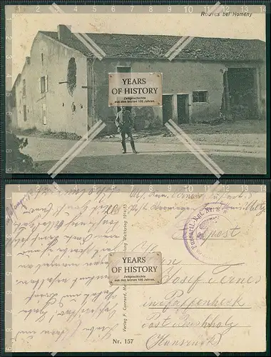 AK Rouves Deutscher Soldat zerschossenen Haus 1917 gelaufen Regiment Stempel R�