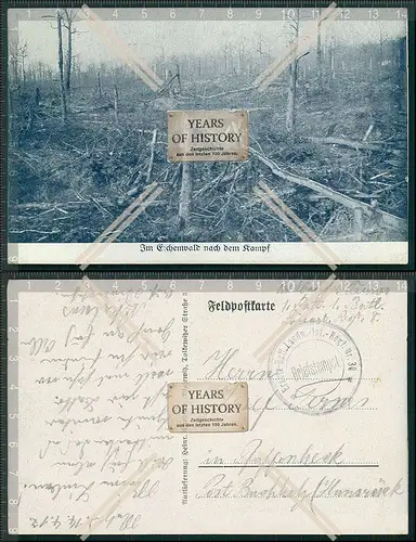 AK 1. WK im Eichenwald nach dem Kampf 1917 gelaufen  Regiment Ersatz Bataillon 