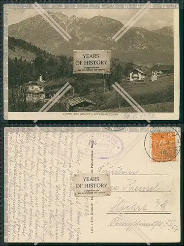 AK Garmisch-Partenkirchen Gasthof Hotelpension Forsthaus Graseck 1922 gelaufen