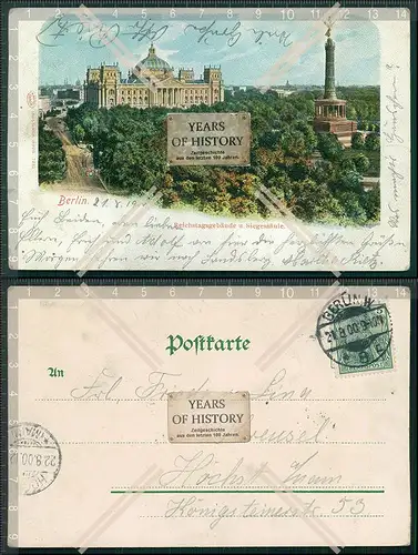 AK Berlin Lithographie Reichstagsgebäude und Siegessäule 1900 gelaufen