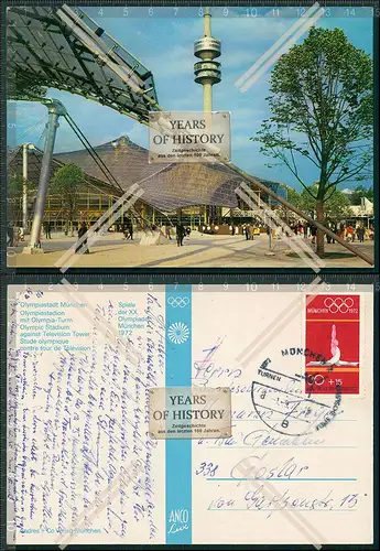 AK München Olympiastadt Olympiastadion mit Olympia Turm Karte gelaufen