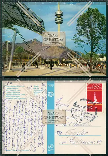 AK München Olympiastadt Olympiastadion mit Olympia Turm Karte gelaufen 