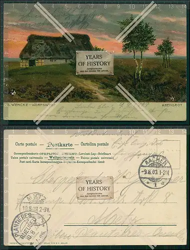 AK Sophie Wencke Worpswede Der Heideweg Haus Reetdach gel. 1903 Abendrot