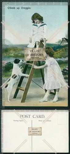 AK climb up doggie Mädchen mit Hund auf Leiter 1903