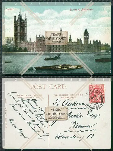 AK London House of Parliament Palace of Westminster gelaufen 1905