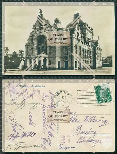 AK Nürnberg Stadt Theater gelaufen 1927 Rückseite viele Unterschriften