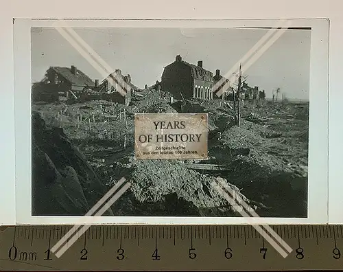 Orig. Glas Dia 1.WK Belgien Frankreich zerstört es Dorf