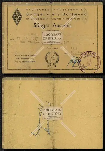 Orig. Sänger Ausweis Dortmund 1919 Sängerclub Sängerbund e.V.
