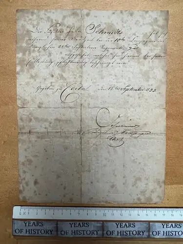 alte Dokument handschriftlich Königliches 28. Infanterie Regiment von 1833 Köln