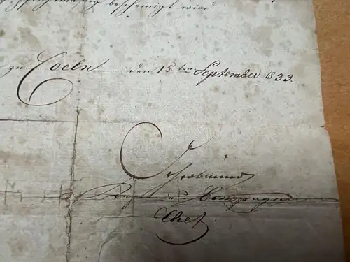 alte Dokument handschriftlich Königliches 28. Infanterie Regiment von 1833 Köln