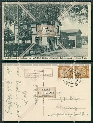 AK Mühlenholz Lindaunis Boren Landpoststempel Lindau Süderbrarup Angeln 1937 
