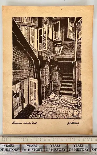Rund um den Michel - Mappe 6 Blätter mit Zeichnungen Hamburg 1945 -Fritz Corleus