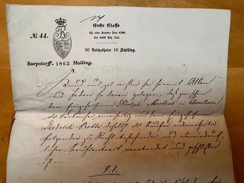 Handschrift Dokument Administratur Grafschaft Rantzau Elmshorn Bramstedt v. 1862