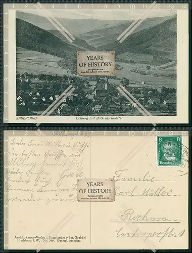 AK Olsberg Dorf Ansicht Ruhrtal Sauerland 1928 Zug Bahnpost gelaufen