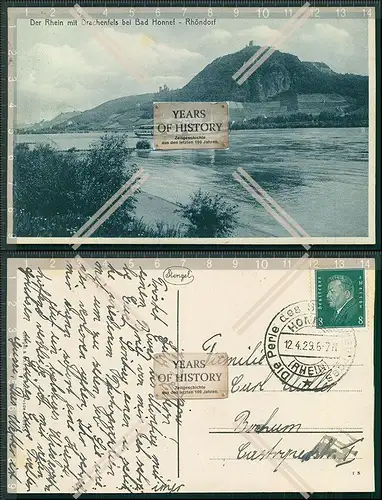 AK Bad Honnef Rhöndorf Dampfschiff Rhein Drachenfels 1929 gelaufen