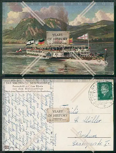 AK Königswinter Siebengebirge Rhein Festschiff Dampfer mit Fahnen 1929 gelaufe