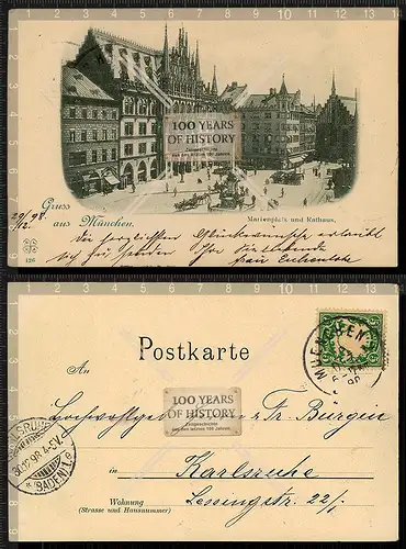 Orig. AK München Marienplatz Rathaus gel. 1898
