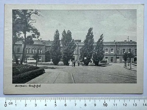 AK Küstrin Kostrzyn nad Odra Bahnhof Vorplatz 1940 Feldpost gelaufen Lebus Polen