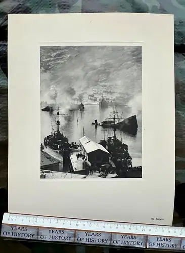 Original Druck Karton 1941 Norwegen Norge Hafen zerstörte Kriegsschiffe u. Boote
