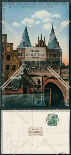AK Lübeck Holstenbrücke und Holstentor 1914 gelaufen