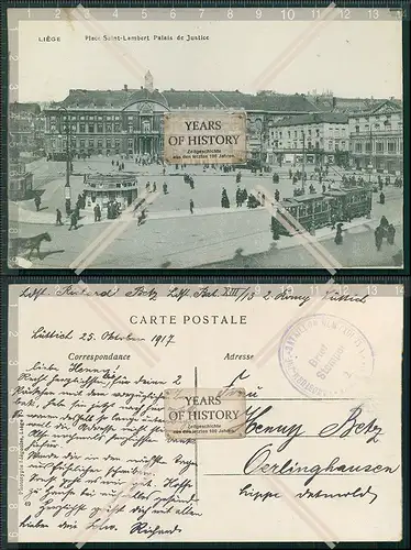 AK 1. WK Feldpost Bataillon Ulm Lüttich Palais 1917 gel. Nach Oerlinghausen Li