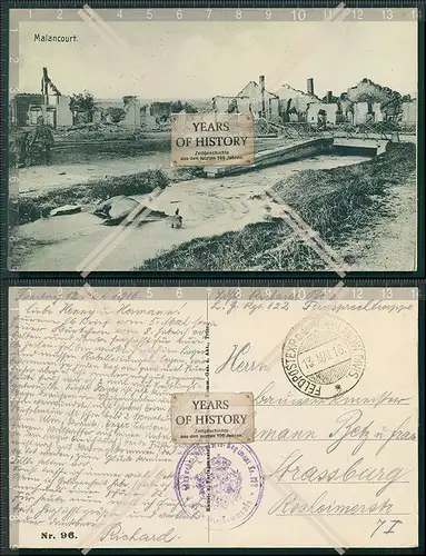 AK Feldpost 1. WK LIR Infanterie Regiment 122 Malancourt Frankreich zerstörte 