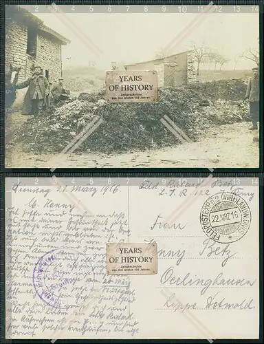 Foto AK Feldpost 1. WK LIR Infanterie Regiment 122 Frankreich zerstört