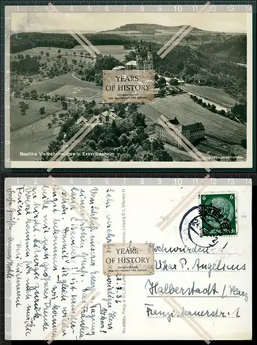Orig. Foto AK Basilika Vierzehnheiligen Bad Staffelstein Luftbild 1936 gelaufen