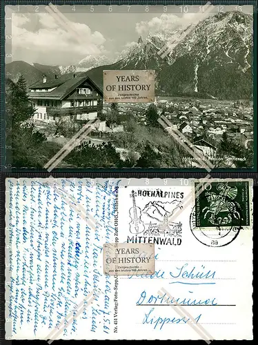 Orig. Foto AK Mittenwald Bayern Pension Sonneneck mit Dorfansicht und Alpenblic