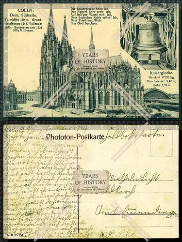 Orig. AK Köln Rhein Dom mit Kaiserglocke Karte 1914 geschrieben