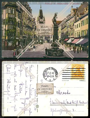 Orig. AK Freiburg im Breisgau Kaiserstraße mit Martinstor Straßenbahn Linie B