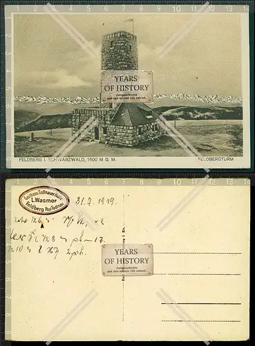 Orig. AK Feldberg im Schwarzwald Feldbergturm 1919 Rückseite Stempel Gasthaus 