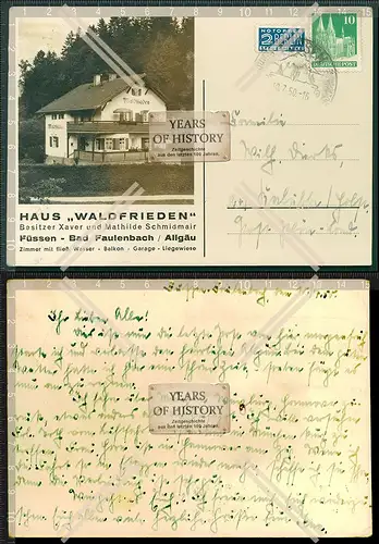 Orig. Foto AK Füssen Bad Faulenbach Haus Waldfrieden Schwärzerweg 16 Pension 