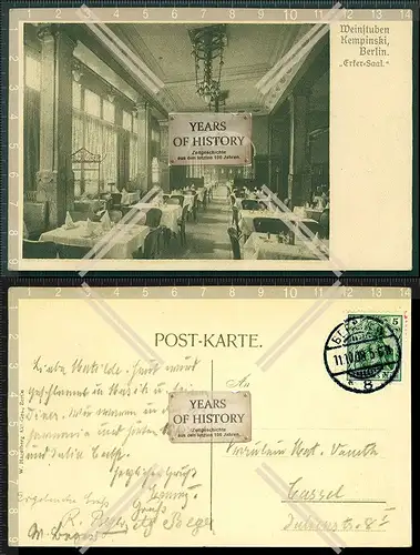 Orig. AK Kempinski Hotel Berlin Erster Saal 1908 gelaufen