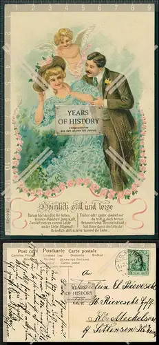 Orig. AK Präge Litho Liebespaar Amor 1903 gel. Heimlich still und leise darum 