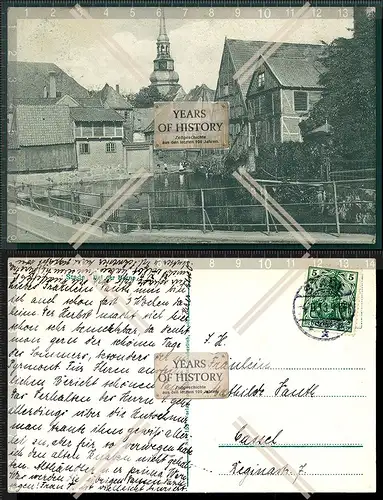 Orig. AK Stade 1913 gelaufen Niedersachsen Dorf mit Teich Fachwerkhäuser Kirch