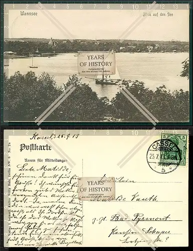Orig. AK Wannsee Berlin Steglitz-Zehlendorf Blick auf den See 1913 gelaufen