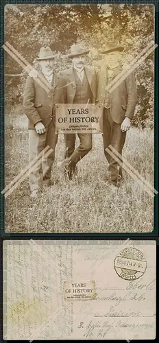 Orig. Foto AK Mergentheim Tauber 1914 drei junge Männer im schicken Anzug Uhrk