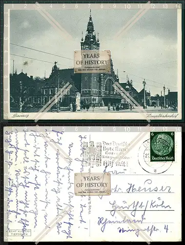 Orig. AK Danzig Gdansk Hauptbahnhof 1940 gelaufen Rückseite Sonderstempel das