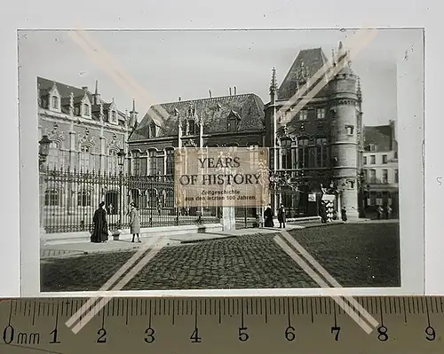 Orig. Glas Dia 1.WK Belgien Frankreich Stadt kleines Wachhäuschen