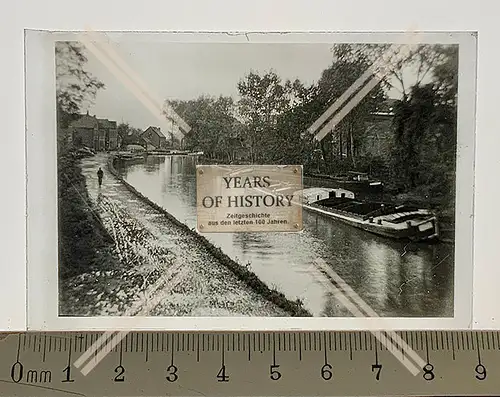 Orig. Glas Dia 1.WK Belgien Frankreich Fluss Kanal mit Boote