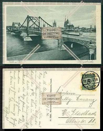 Orig. AK Köln am Rhein Hängebrücke gelaufen 1924